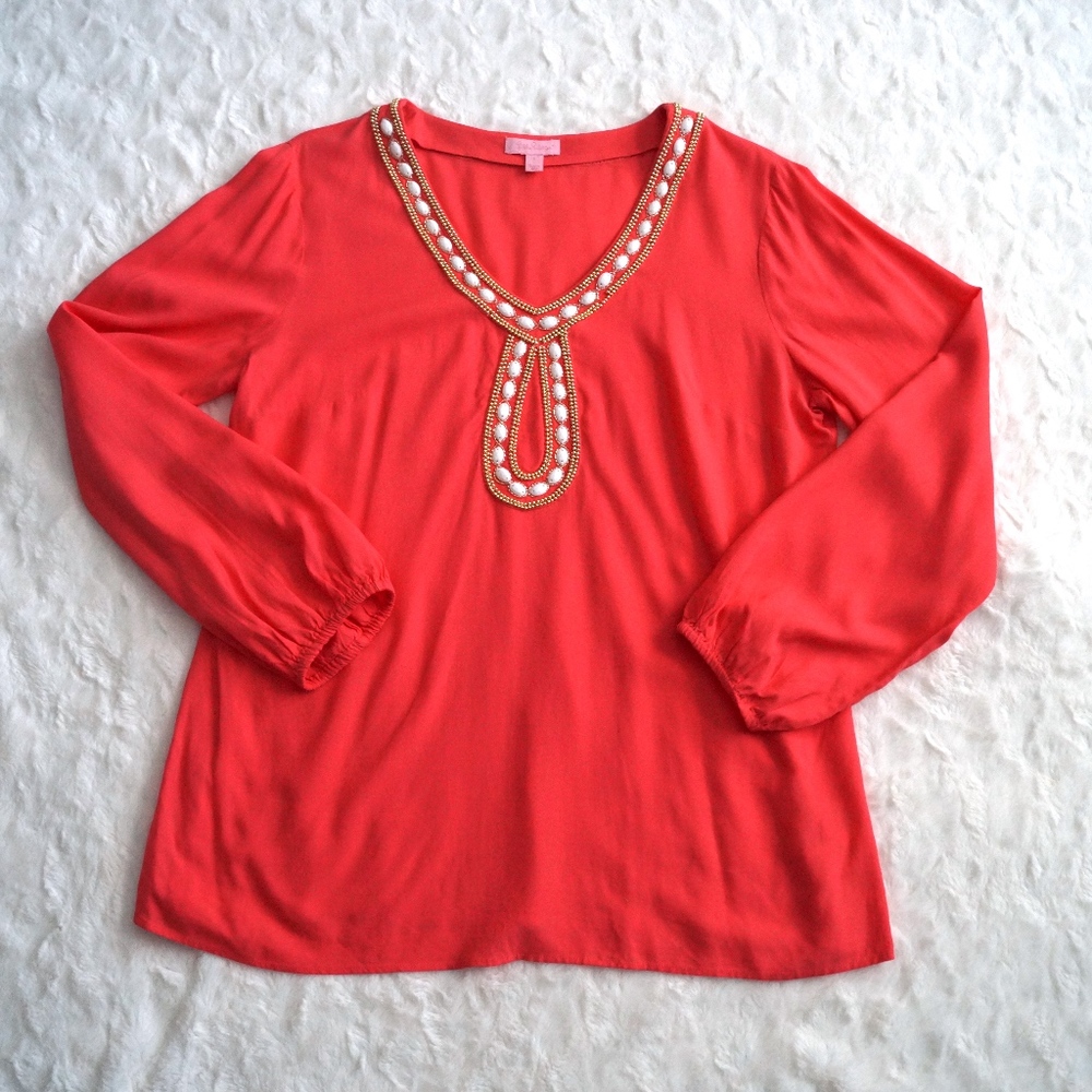 Lilly Pulitzer Pink Embellished Beaded Top L